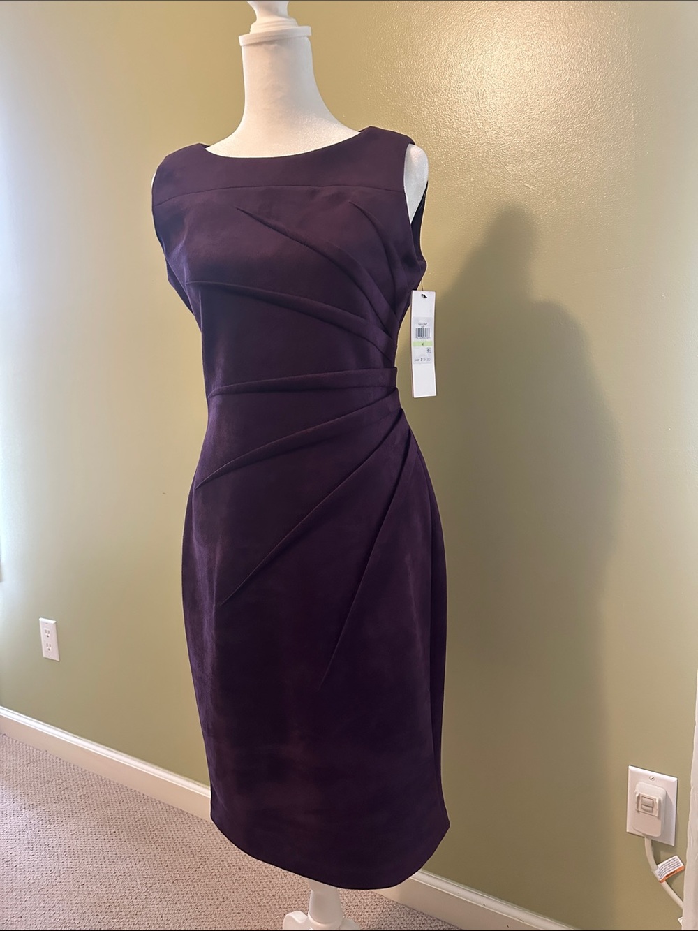 Calvin Klein Deep Purple Sleeveless Sheath Dress with Sculpted Seams